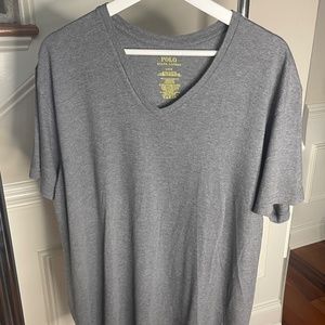 Polo Ralph Lauren Shirt Adult Large Gray Red Pony V Neck Pullover Solid